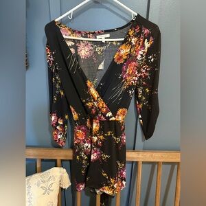 Black Maurice’s Floral Romper with 3/4 Sleeves